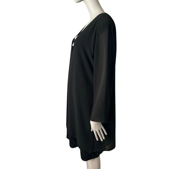 CATTIVA Vintage Crepe Embellished Black Formal Dress Long Sleeve - Picture 7 of 15